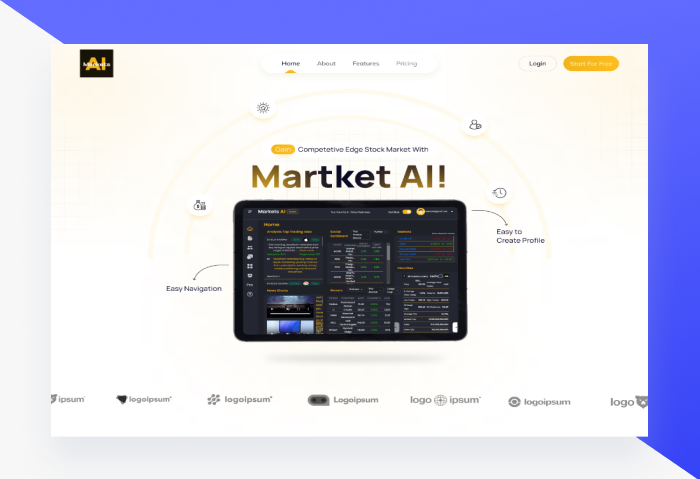 MarketsAI trading platform UI UX design and web development project by Crescent Curve